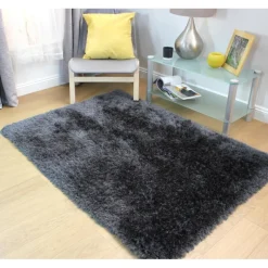 New Bliss Shaggy Charcoal Rug Plain Rugs