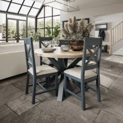 Discount Heritage Editions Blue Small Round Dining Table and 4 Wooden Chairs Dining Sets