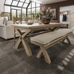 Discount Heritage Editions Oak 2m Fixed Dining Table and 4 Upholstered Chairs Dining Sets