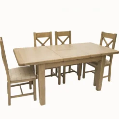 Outlet Heritage 1.3m Extending Dining Table with 4 Cross Back Natural Chairs Dining Sets