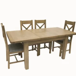 Hot Heritage 1.3m Extending Dining Table with 4 Cross Back Grey Chairs Dining Sets