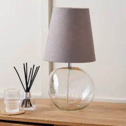 Best Hallie Clear Glass and Grey Shade Table Lamp Table Lamps