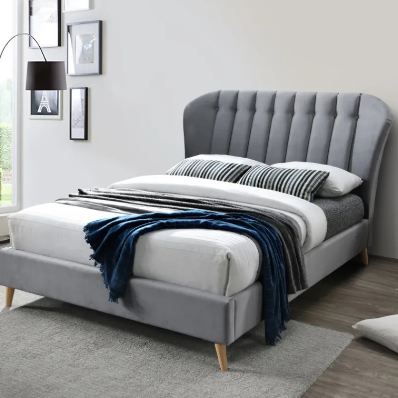 New Porter Double Bed in Velvet Grey Bedsteads | Bed Frames