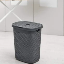 Best Rattan Hamper 50L Charcoal Laundry