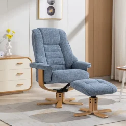 Best Sardinia Swivel Recliner Chair & Stool in Ocean Fabric Recliner Chairs