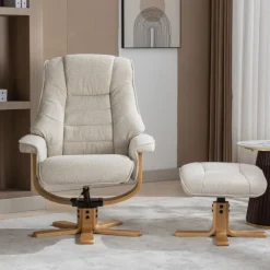 Best Sardinia Swivel Recliner Chair & Stool in Hessian Fabric Recliner Chairs