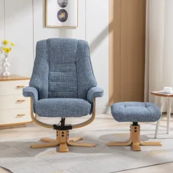 Best Sardinia Swivel Recliner Chair & Stool in Ocean Fabric Recliner Chairs