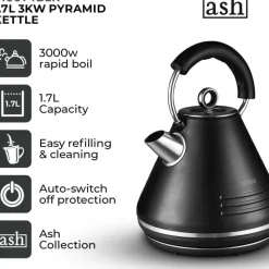 Best Ash 1.7L Pyramid Kettle Black Kettles & Toasters